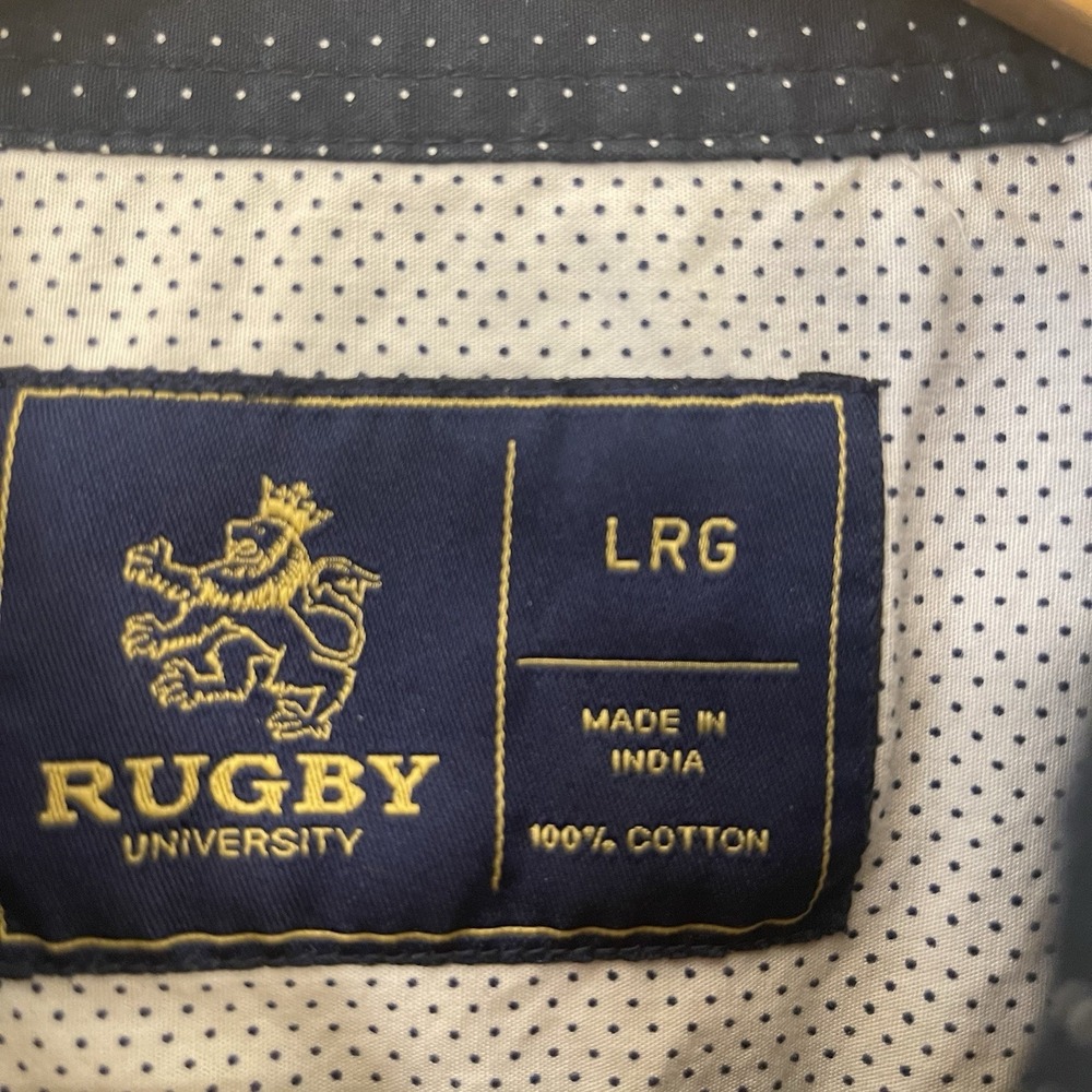 Rugby University Men's Preppy Button Up Shirt Short Sleeve Navy Dotted Sz L EUC - Picture 4 of 4